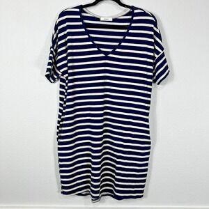 Cherish Shift Dress Navy Striped Pockets V-Neck Stretch USA‎ Women's Small